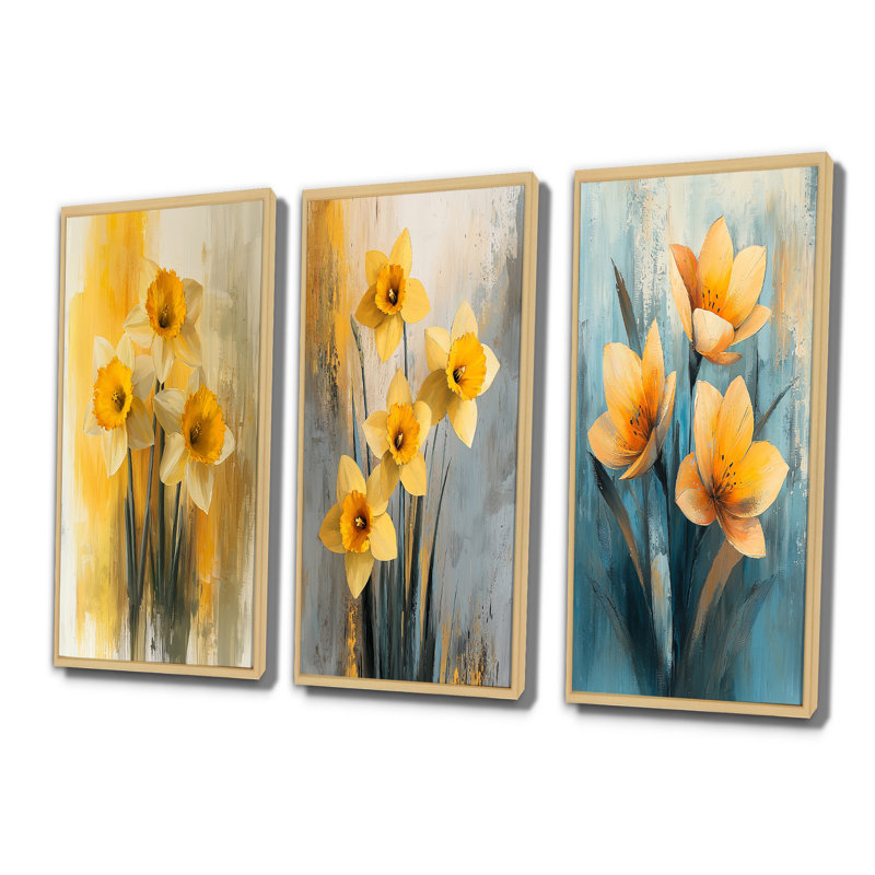 Silencieux jonquille minimaliste fleurs I - Collection d'art mural jonquilles, Crème, crème, H 32 po x l 48 po