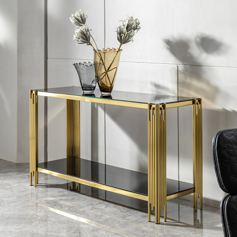 Console moderne moderne en acier inoxydable doré à miroir