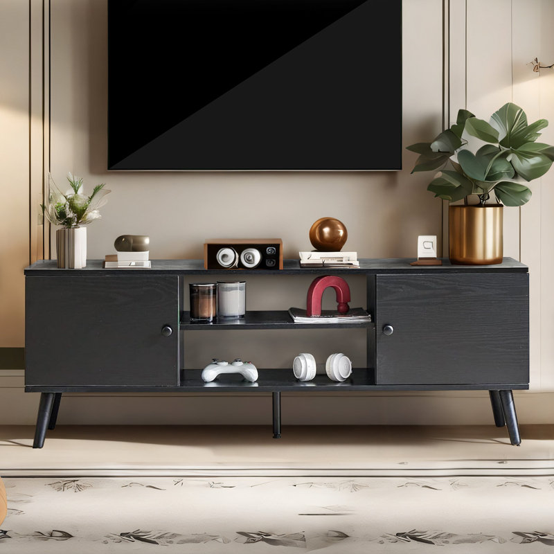 Barranco TV Stand Up to 60 Inch, Mid Century Modern Entertainment Center with Storage for Living Room, Black
