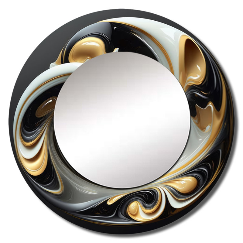 Miroir décoratif avec spirales abstraites, miroir mural rond doré, art mural imprimé doré, pertina, 36 po x 36 po