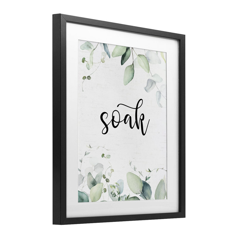 Soak Leafy Herbs, reproduction encadrée sous verre, design avec lettres et doublure, Cadre noir minuit, H 21 po x l 17 po