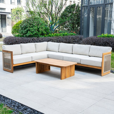 Acacia 6-Person Modular Patio Conversation Set with Cushions
