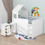Lit mezzanine simple pour lit simple avec bureau coulissant et armoire de rangement, cadre de lit mezzanine en bois à fonctions multiples avec tablettes et tiroirs de rangement-598404165