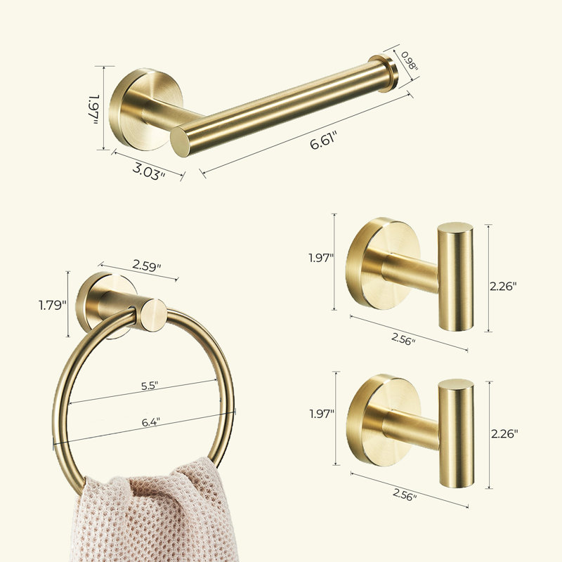 4 - Piece Bathroom Hardware Set, Light Gold