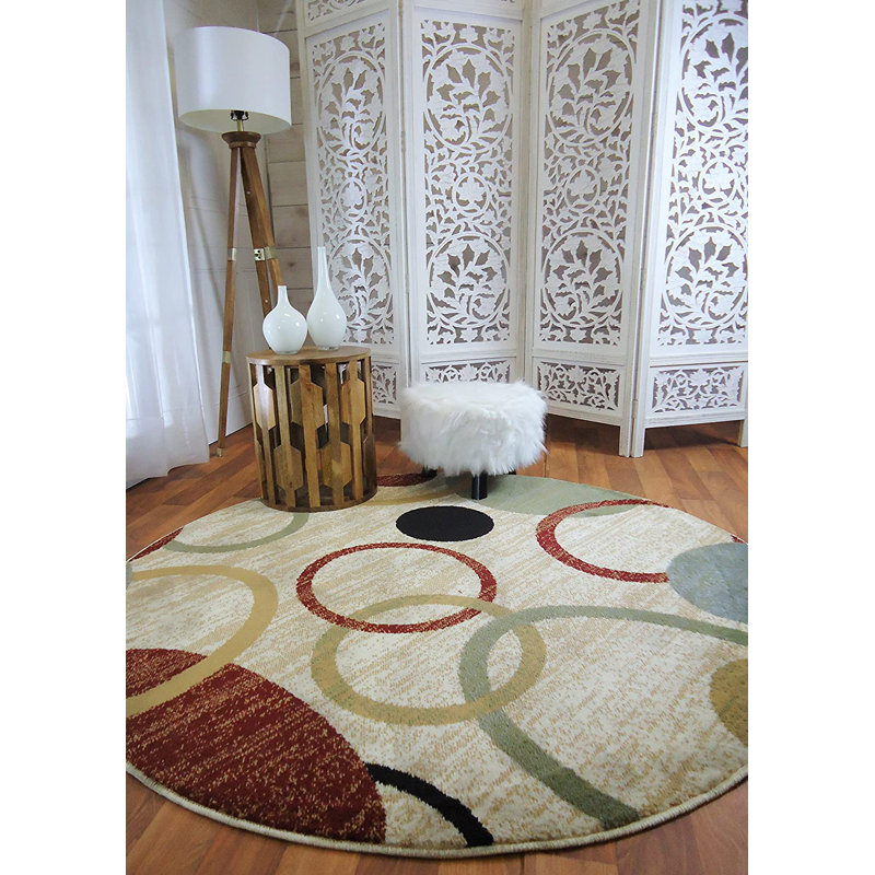 Wool Geometric Indoor / Outdoor Rug, Round 5'