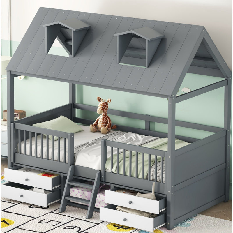 Structure de lit simple en bois, Gris