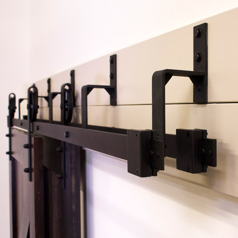 Premium Black Steel Double Bypass Barn Door Hardware Kit