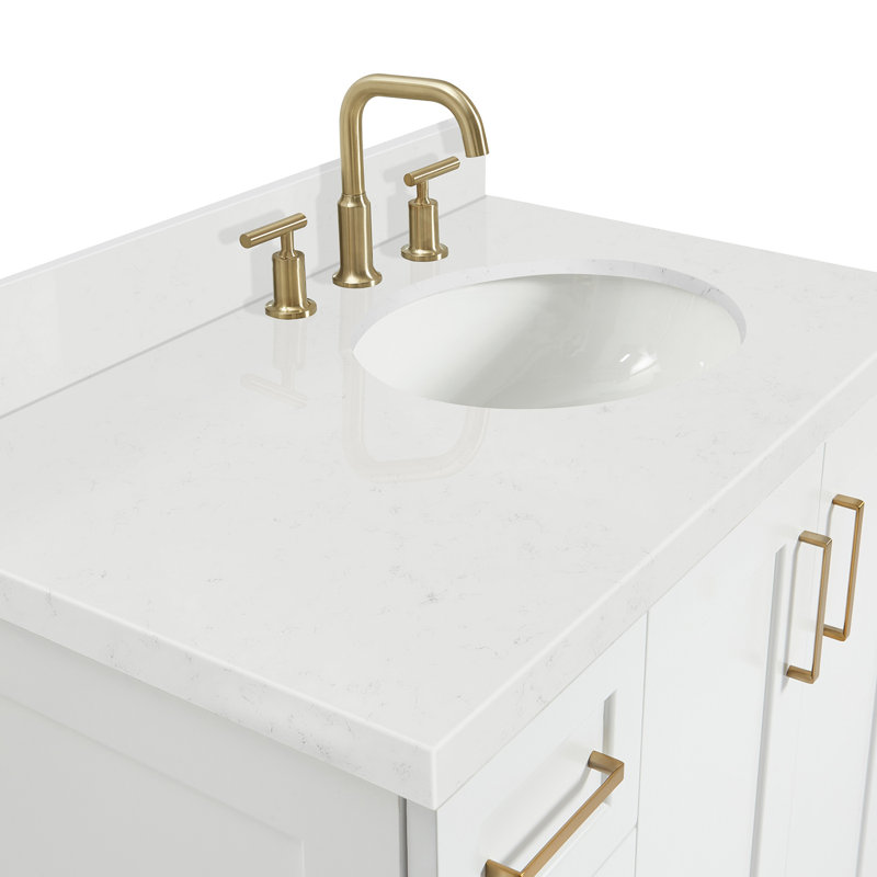 37 IN.  Single Bathroom Vanity, White, Right, Oval