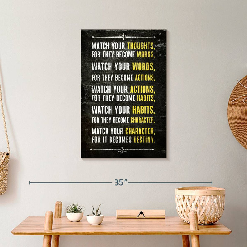 Citation célèbre sur toile, H 24 po x l 16 po x P 1,25 po