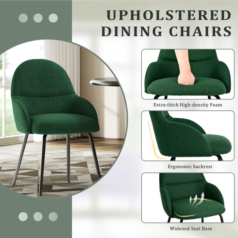 Antin Upholstered Dining Chair With Ergonomic Back And Metal Legs, Green Linen