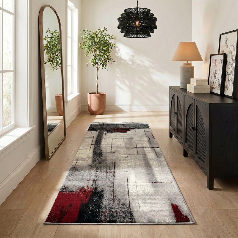 Tapis gris à motif abstrait Dillup-Jones, Tapis de couloir 2 pi 3 po x 7 pi