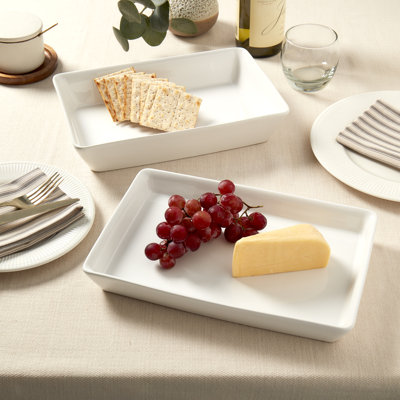 Denmark Tools for Cooks White 2-piece Rectangular Ceramic Serving Platter Set