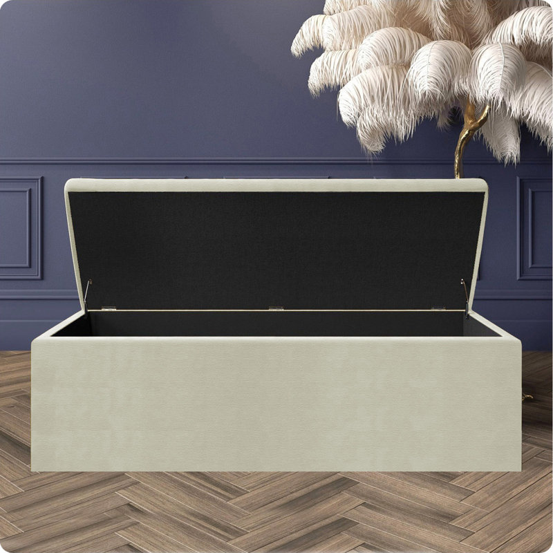 Safar Large Ottoman Storage Box with Plain Lid - Naples Upholstered Blanket Box - Multi- Functional Storage Box, Cream Naple