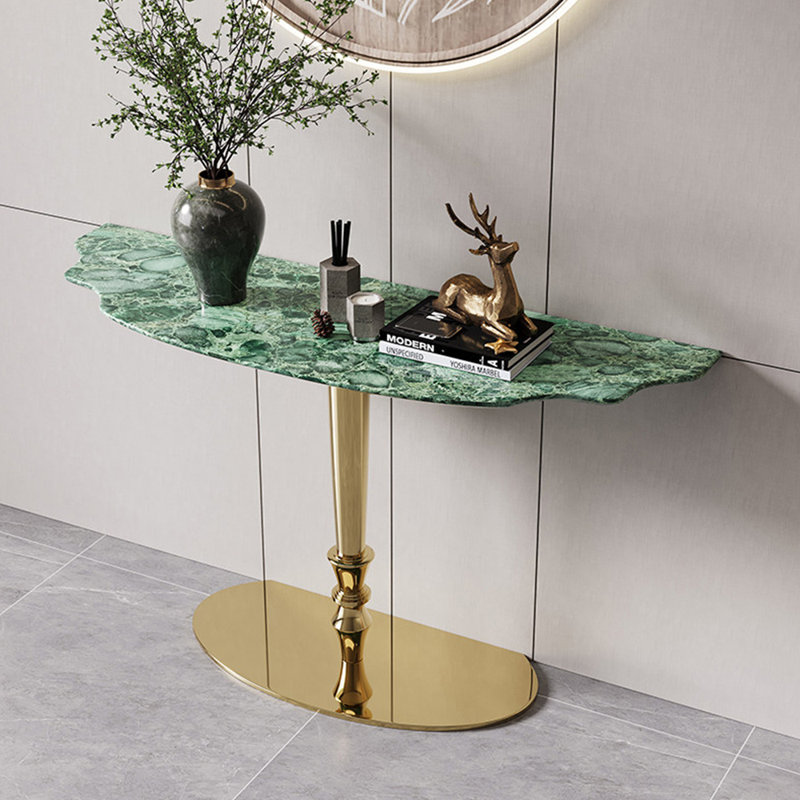 Console en pierre frittée de style américain, Vert/doré, H 33,4 po x l 54,3 po x P 13,7 po
