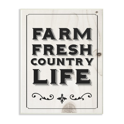 «Black and White Farm Fresh Country Life» par Daphne Polselli, reproduction d'art graphique sur bois