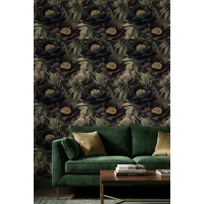 Papier peint floral foncé Moody Botanical