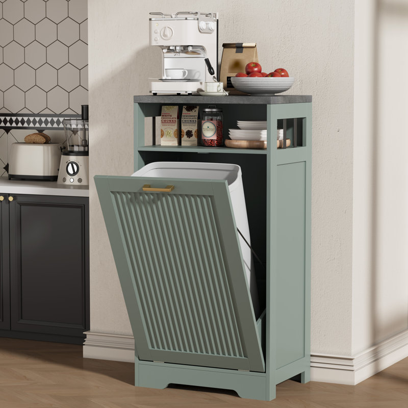 Armoire à poubelle basculante cannelée de 13 gallons avec tablette - Verte, 13 gal, Vert