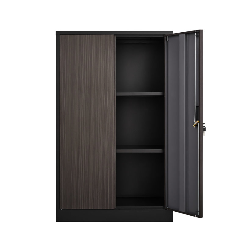 Adjustable Shelf Folding Storage With Locking Doors, Black Steel Cabinet For Home Office, Garage, Solid Tube Shaft Metal Filing Shelf, Black, Easy To Assemble, Spring Loaded Door And