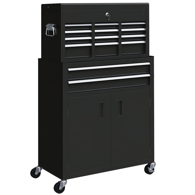 Boîte de rangement pour outils 2 en 1 avec 6 tiroirs, noir