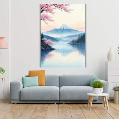 Art mural en verre trempé Mont Fuji Cherry Blossom Lake