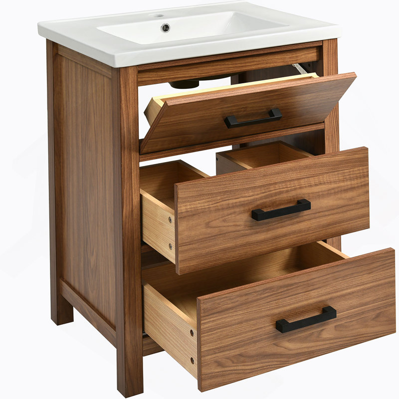 Meuble-lavabo 24 po avec lavabo en céramique et meuble de rangement moderne