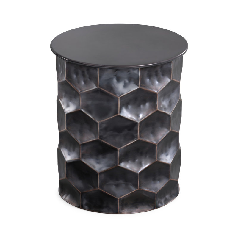 Whitney 17"W Metal Industrial Round Storage Side Table with Removable Lift-Top, Antique Bronze