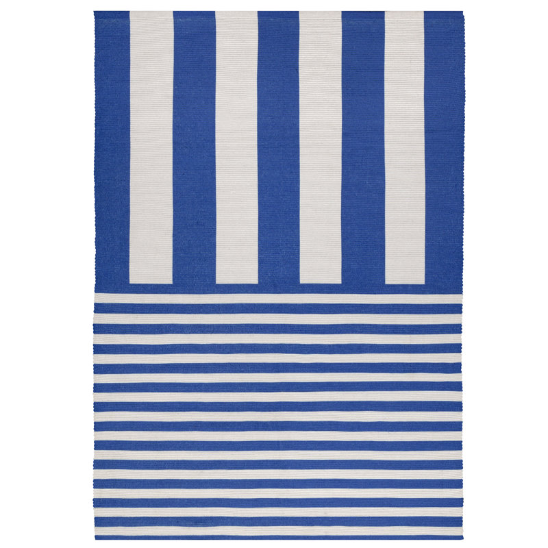 Deck Stripe Rectangle 120 cm x 170 cm Striped Flatweave Indoor / Outdoor Area Rug, Blue