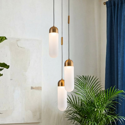 9'' Modern 3-light Seeded Glass Cluster Integrated Led Pendant In Antique Gold Round Ceiling Lamp