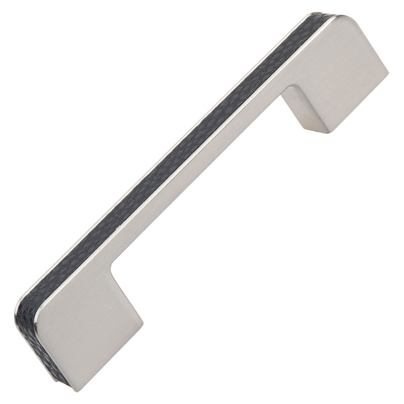 Poignée barre en cuir embossé, Nickel satiné, 3.75", 10