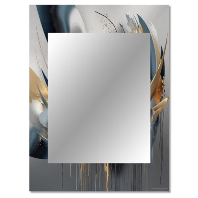 Abstract Shapes And Infinity Lines I - Abstract Shapes Wall Mirror, Gold Decorative Mirror, Printed Metal Art