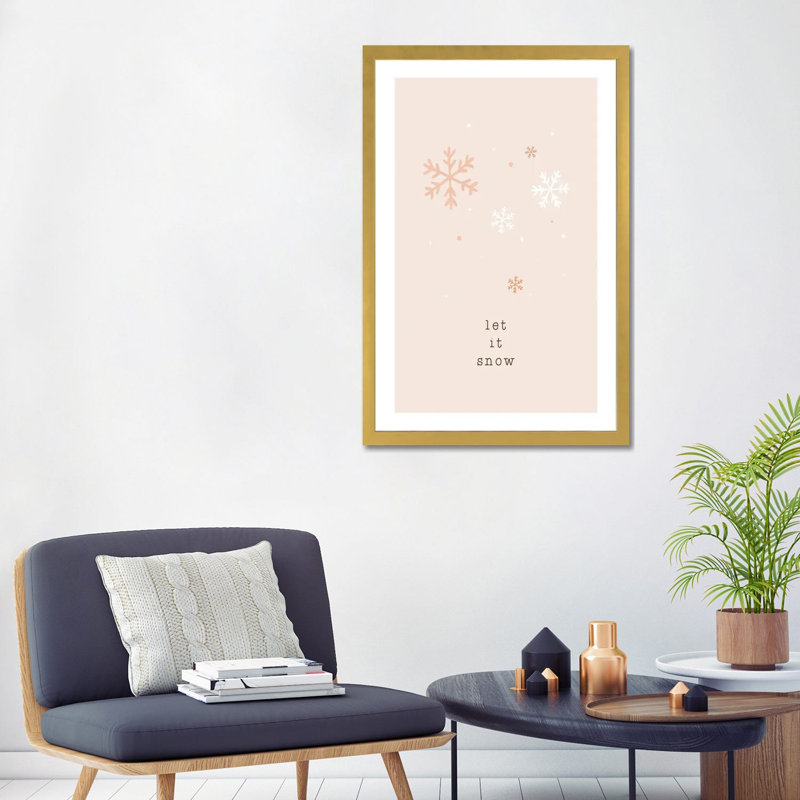 "Let It Snow" par Orara studio, reproduction d’art, Papier encadré doré, Blanc, H 32 po x l 24 po x P 1 po