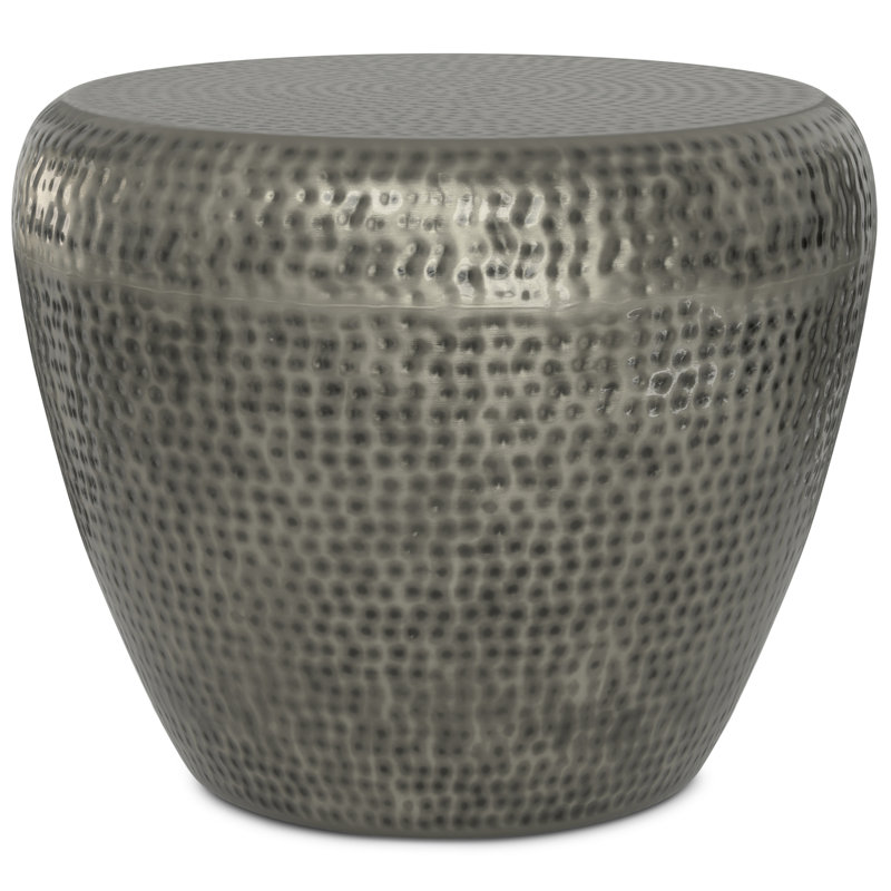 Preston 22"W Metal Modern Industrial Round Side Table with Textured Finish, Antique Silver