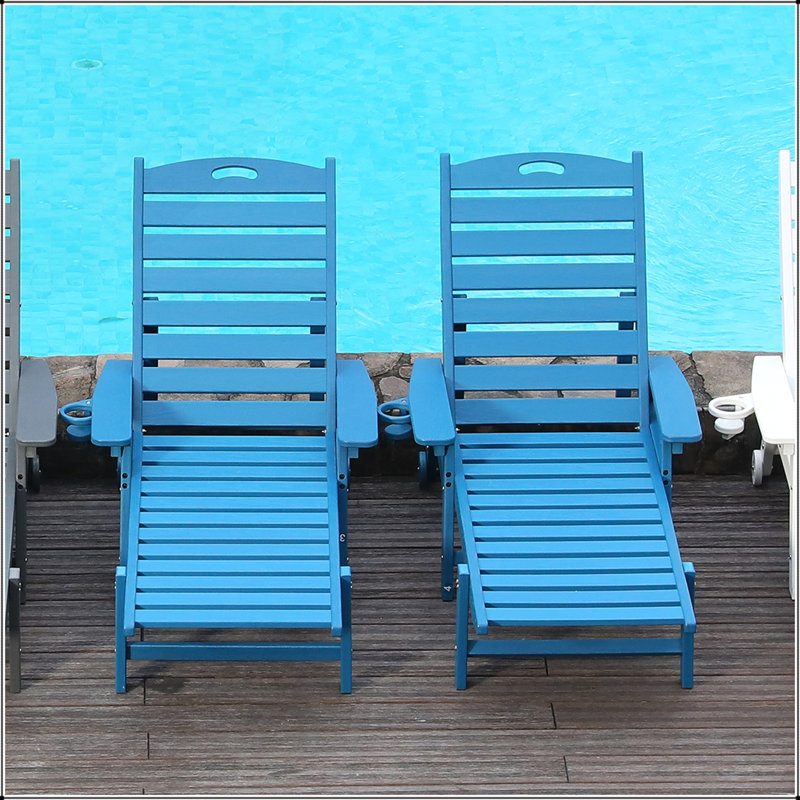 HDPE Chaise Lounge Chair with 4-Position Adjustable Backrest for Outdoor Use, Supports Up to 400 LBS, Navy Blue