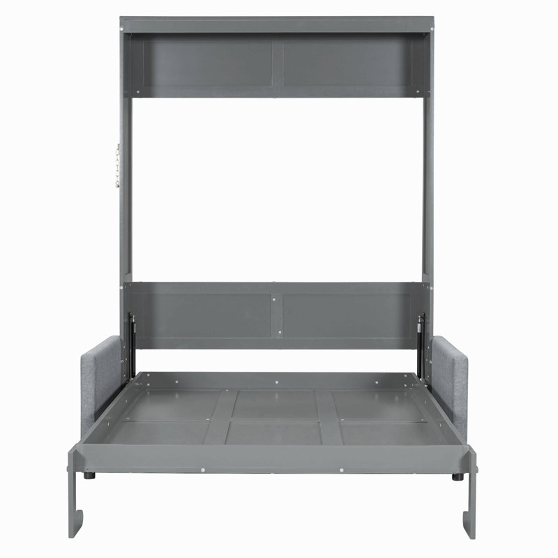 Lit escamotable double pleine grandeur avec coussin, Lit double, Gris