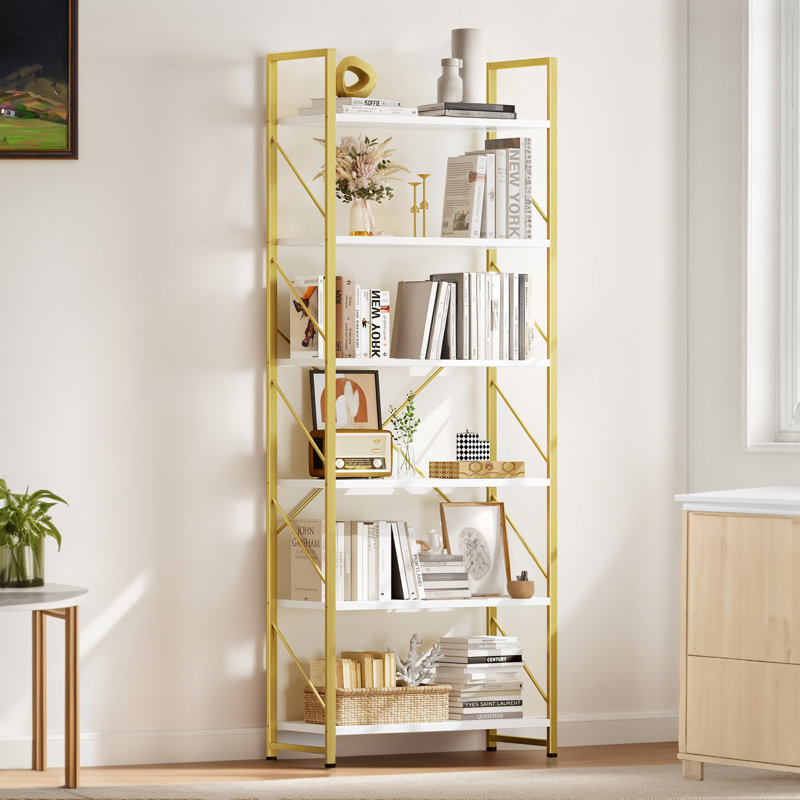 Kiyler Bookcase, (6 Shelves) 69.6" H x 23.6" W x 11.8" D, Black/Gray