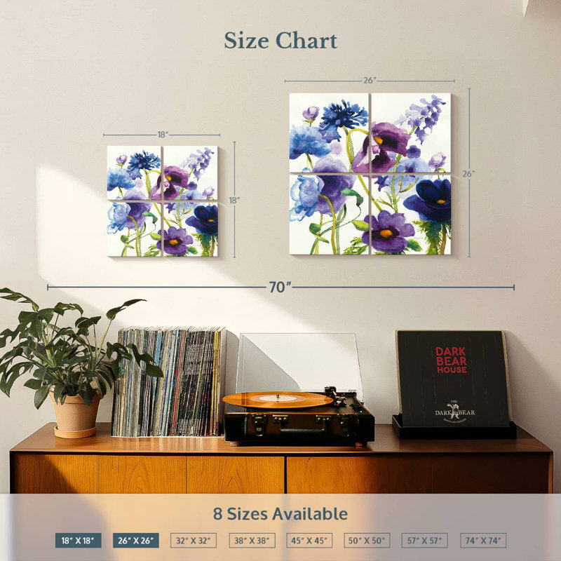 Harnek - jardin mixte bleu et mauve I, H 26 po x l 26 po