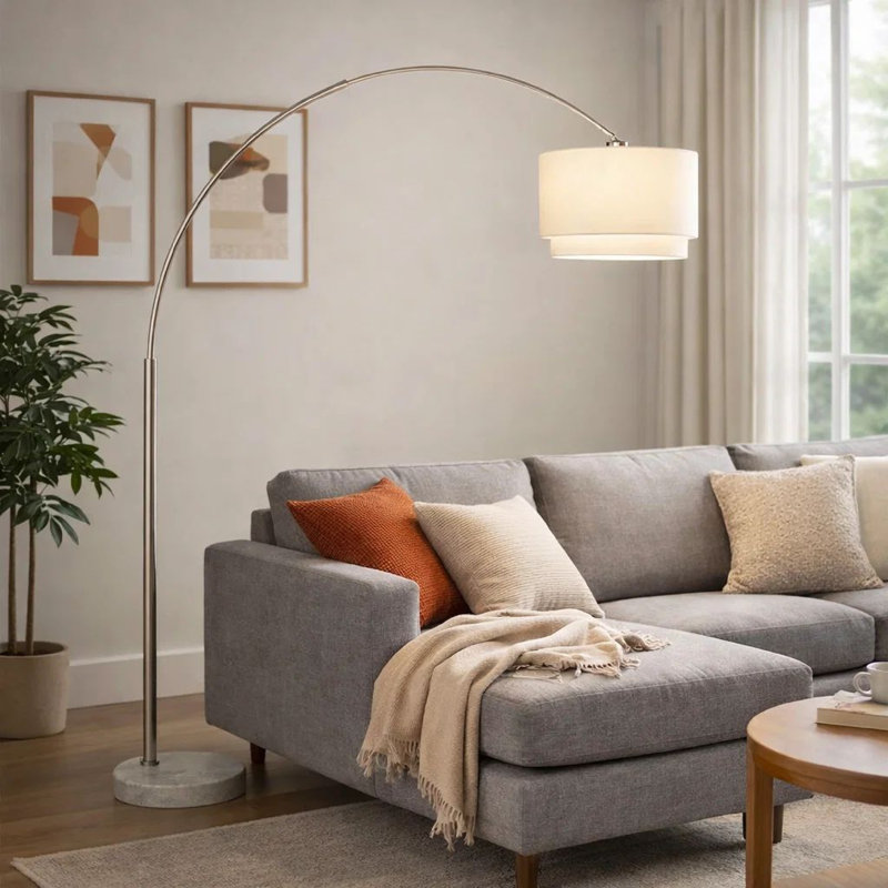 Lampe sur pied moderne avec double abat-jour blanc, base ronde en marbre, 81 po