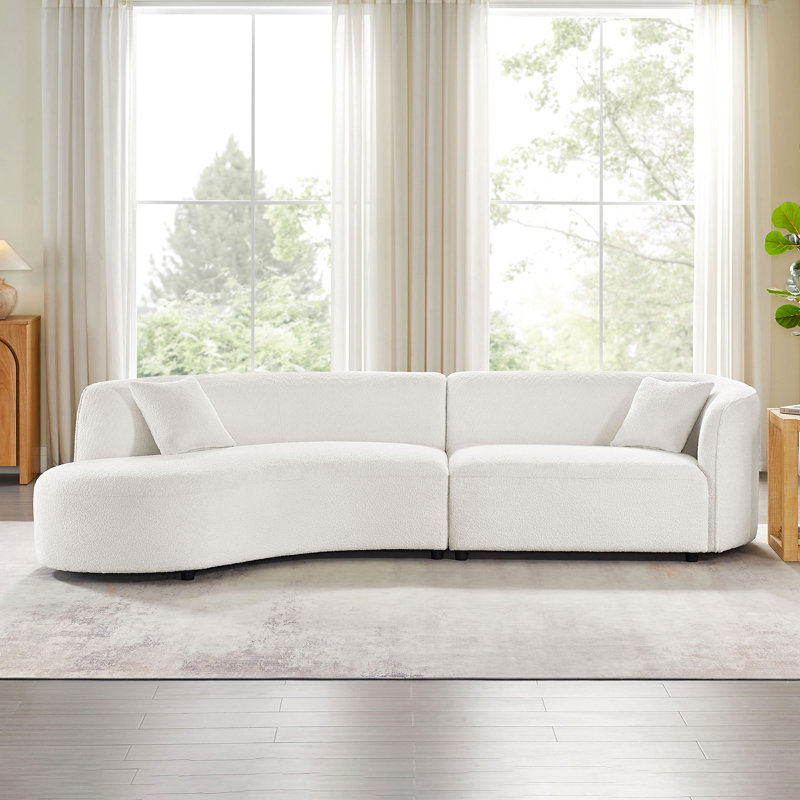 Boucle courbée blanche de luxe moderne avec méridienne 2 pour la chambre à coucher, sièges à haute résilience, salon sans assemblage, structure solide, facile à entretenir