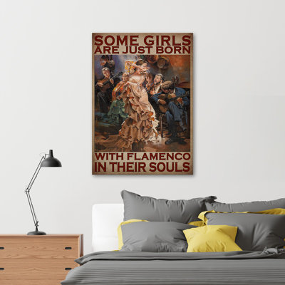 Some Girls Are Born With Flamenco In Souls Gallery Wrapped Canvas - Dancing Entertainment Illustration Decor, Blue And Orange Bedroom Decor