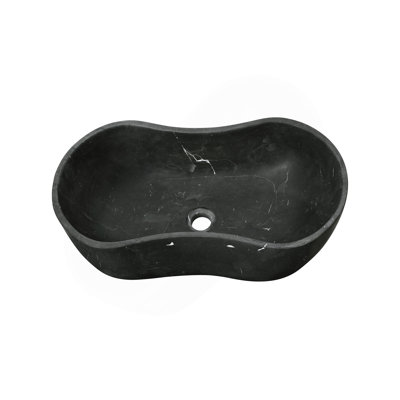 Lavabo vasque de luxe en marbre naturel gris foncé, cuve de meuble-lavabo en pierre ondulée organique de 23,6 po, une seule pièce sculptée, finition matte (60 cm x 36 cm)