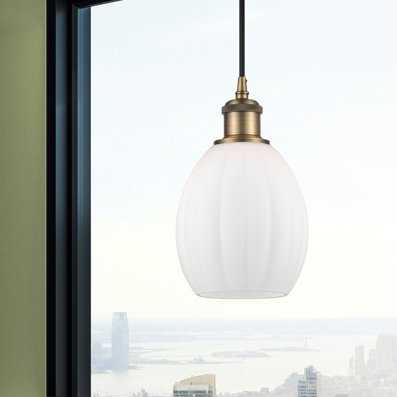 Luminaire suspendu sphérique 1 lumière Flomaton, Ampoule non incluse, Blanc mat, Laiton brossé