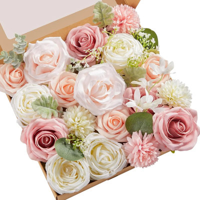 Mélange de fleurs artificielles roses mélangées, fleurs artificielles en soie rosée pour bouquets de mariage, centres de table et décoration de gâteaux