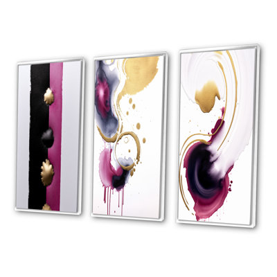 " Exquisite Fluidity Black And Gold Ink Clouds II " 3 - Pieces