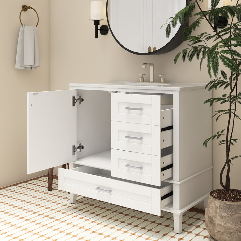 Meuble-lavabo sur pied 36 po, Blanc / argenté