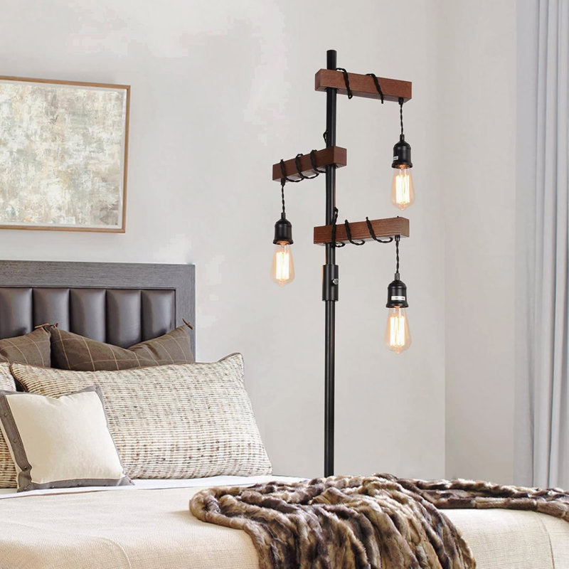 3-Light Dimmable Farmhouse Tree Floor Lamp, Industrial Rustic Standing Lamp