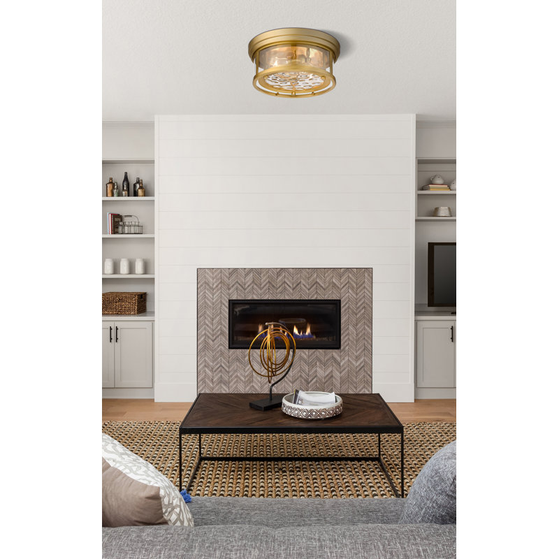 Masuda Glass Flush Mount, Olde Brass