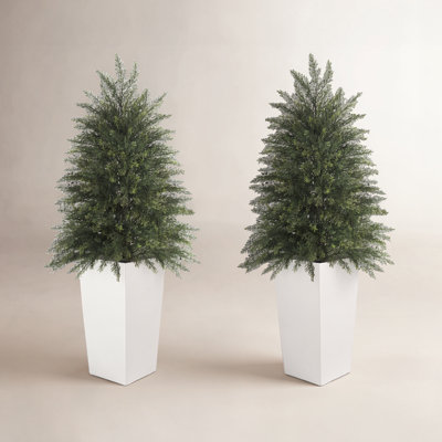 Faux Cedar Topiary Tree - Uv Resistant Fake Cedar Tree With Big Planterfor Front Porch Decor, Living Room