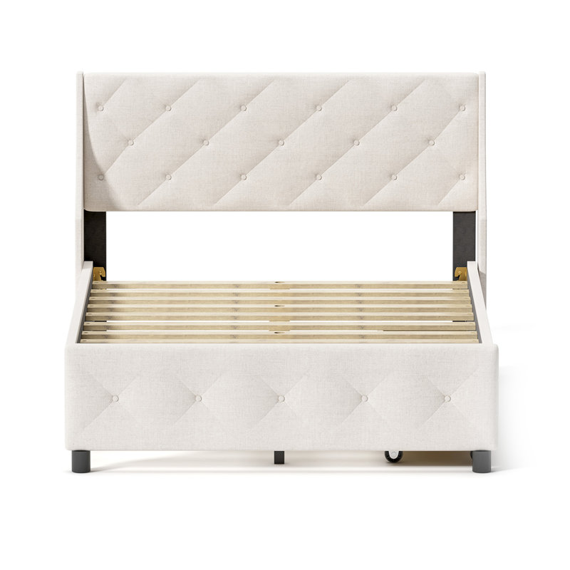 Solid Wood Storage Platform Bed Frame With Headboard And Under Bed Drawers