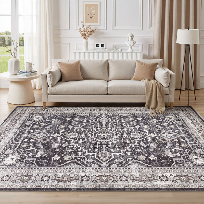 Tapis noir Aasen Boho Tribal, Noir, Rectangle 9 pi x 12 pi