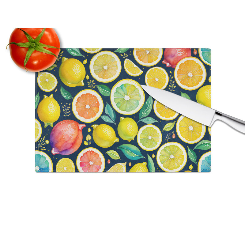 Grande planche à découper en verre avec citrons colorés